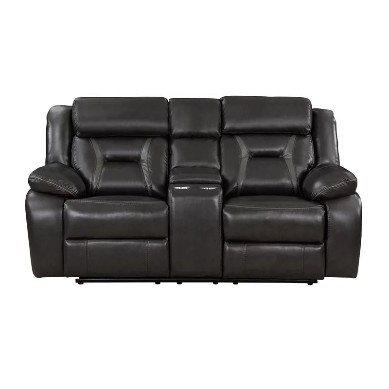Dark Gray Faux Leather Power Double Reclining Loveseat O754509