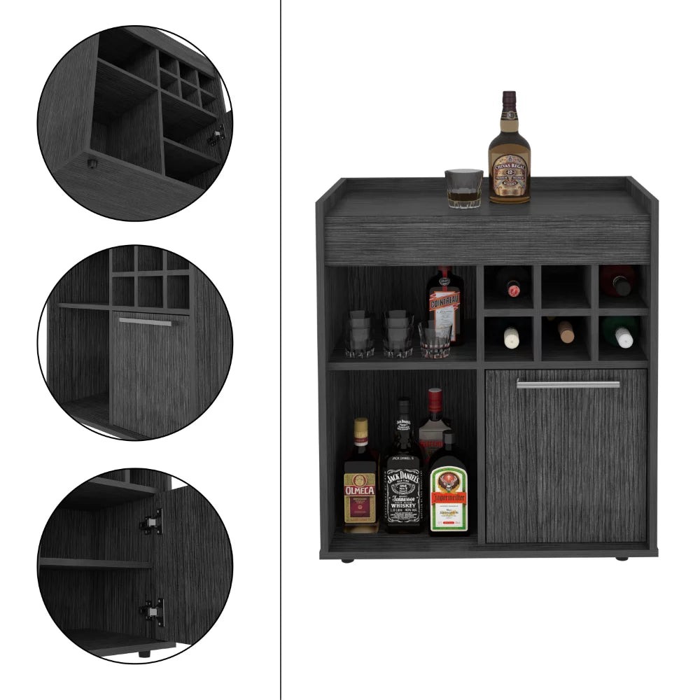 Light Gray Bar Cabinet with Concealed Shelves and Wine Cubbies H70856