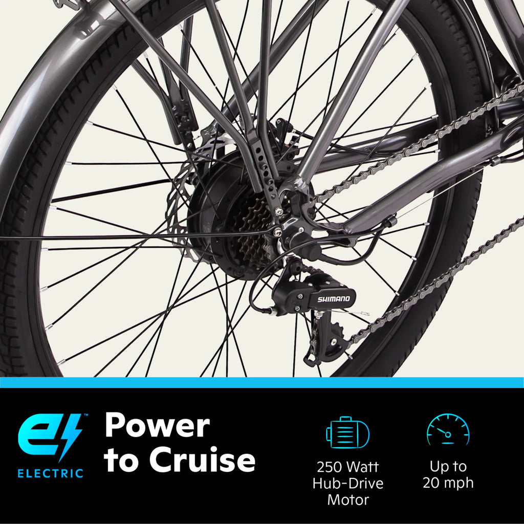 26 Low Step Cruiser Electric Bike 7 Speeds 250w Black D6242
