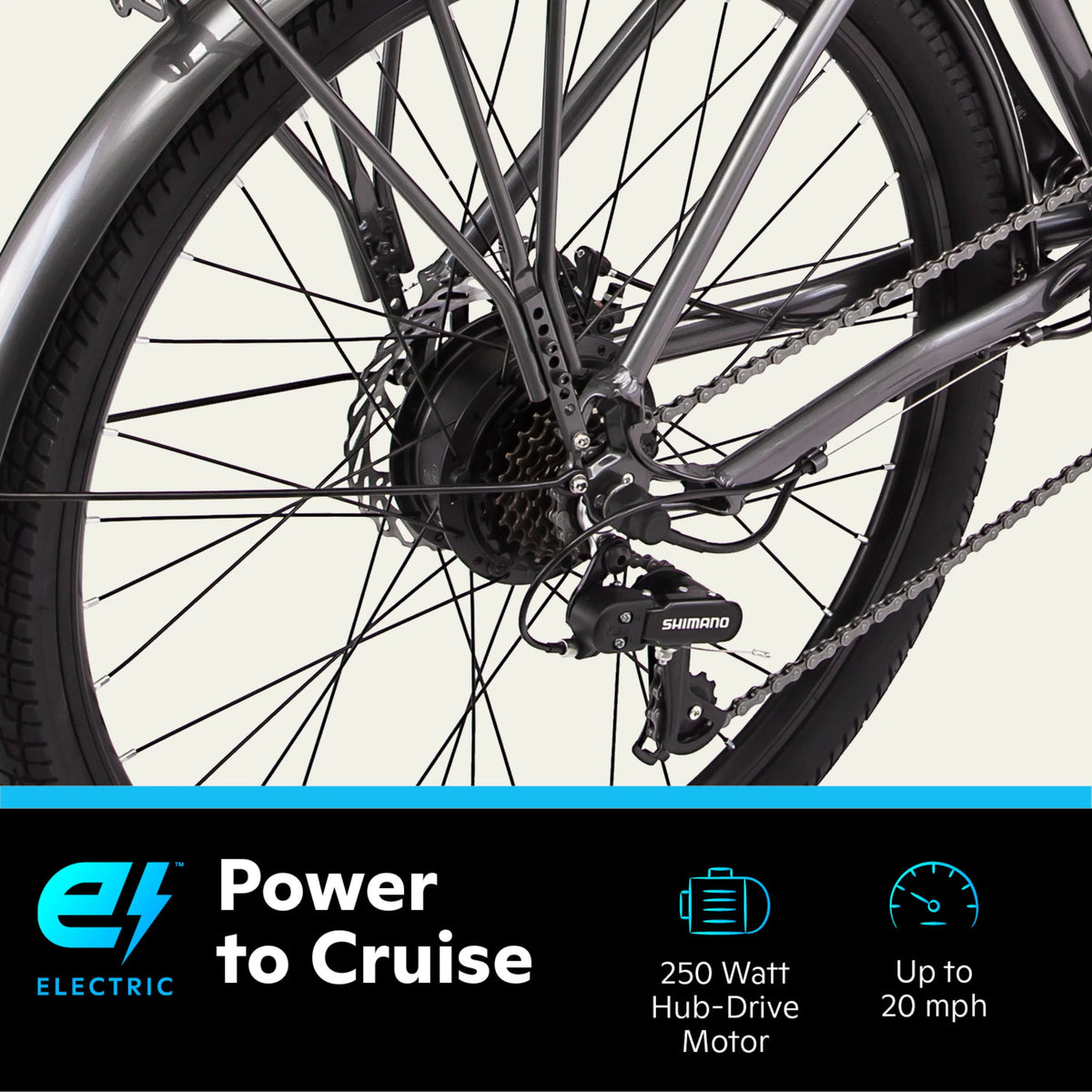 26 Low Step Cruiser Electric Bike 7 Speeds 250w Black D6242