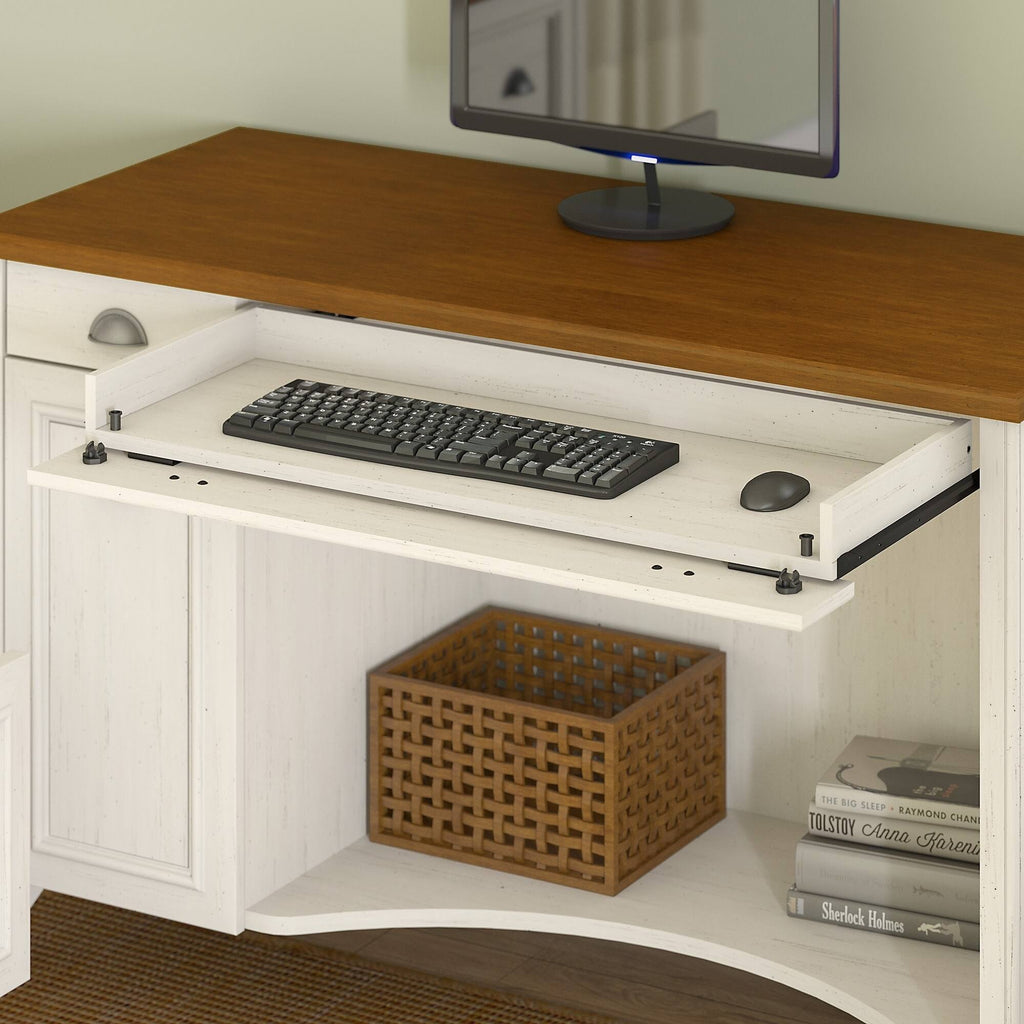 Antique White Computer Desk with 2-Drawer File Cabinet Q291406