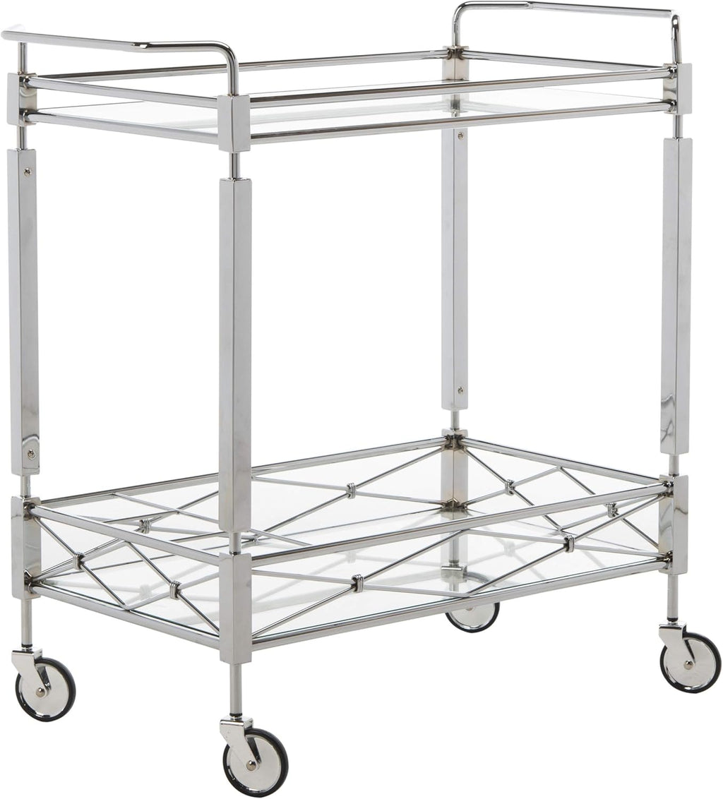 Chrome and Tempered Glass 2-Tier Bar Cart P39567
