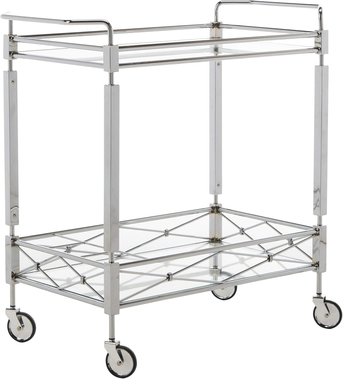 Chrome and Tempered Glass 2-Tier Bar Cart P39567