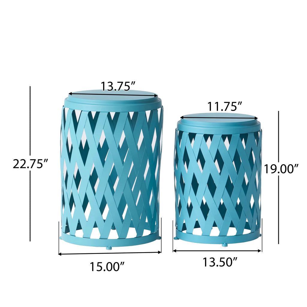 Matte Blue Iron Side Tables Set of 2 Q5251