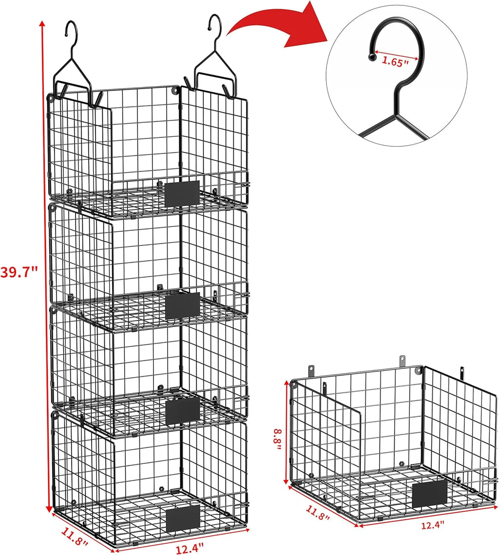 4 Tiers Hanging Closet Shelves Organizer with S Hooks, Black C22975