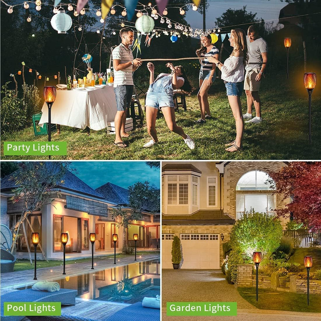 6 Pack Solar Lights Torches 96 LED Flickering Flame Outdoor Waterproof Solar Powered Pathway Lights C686560