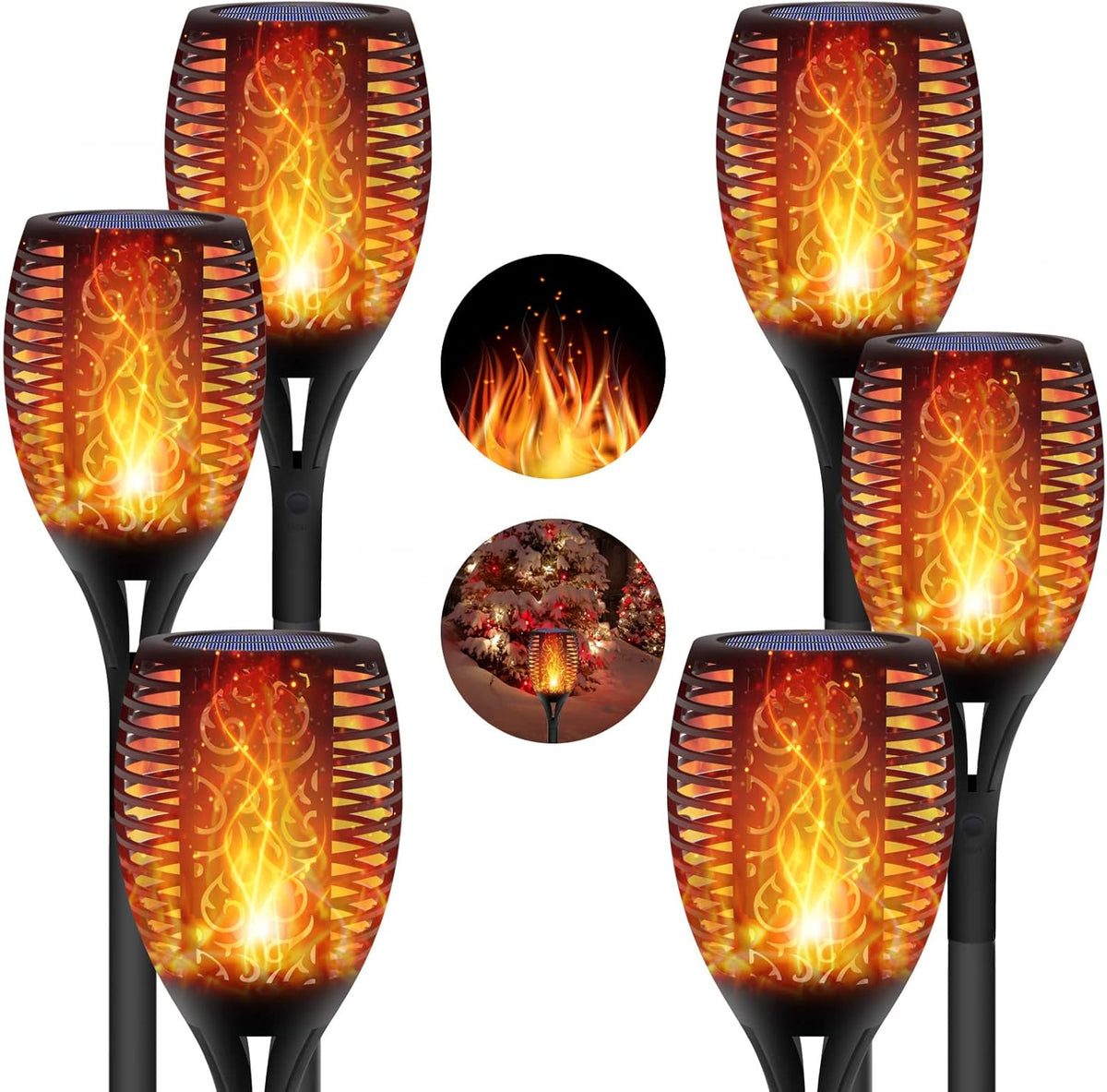 6 Pack Solar Lights Torches 96 LED Flickering Flame Outdoor Waterproof Solar Powered Pathway Lights C686560