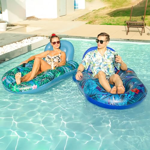 2 Pack Inflatable Pool Float Chairs with Cup Phone Holder B6078