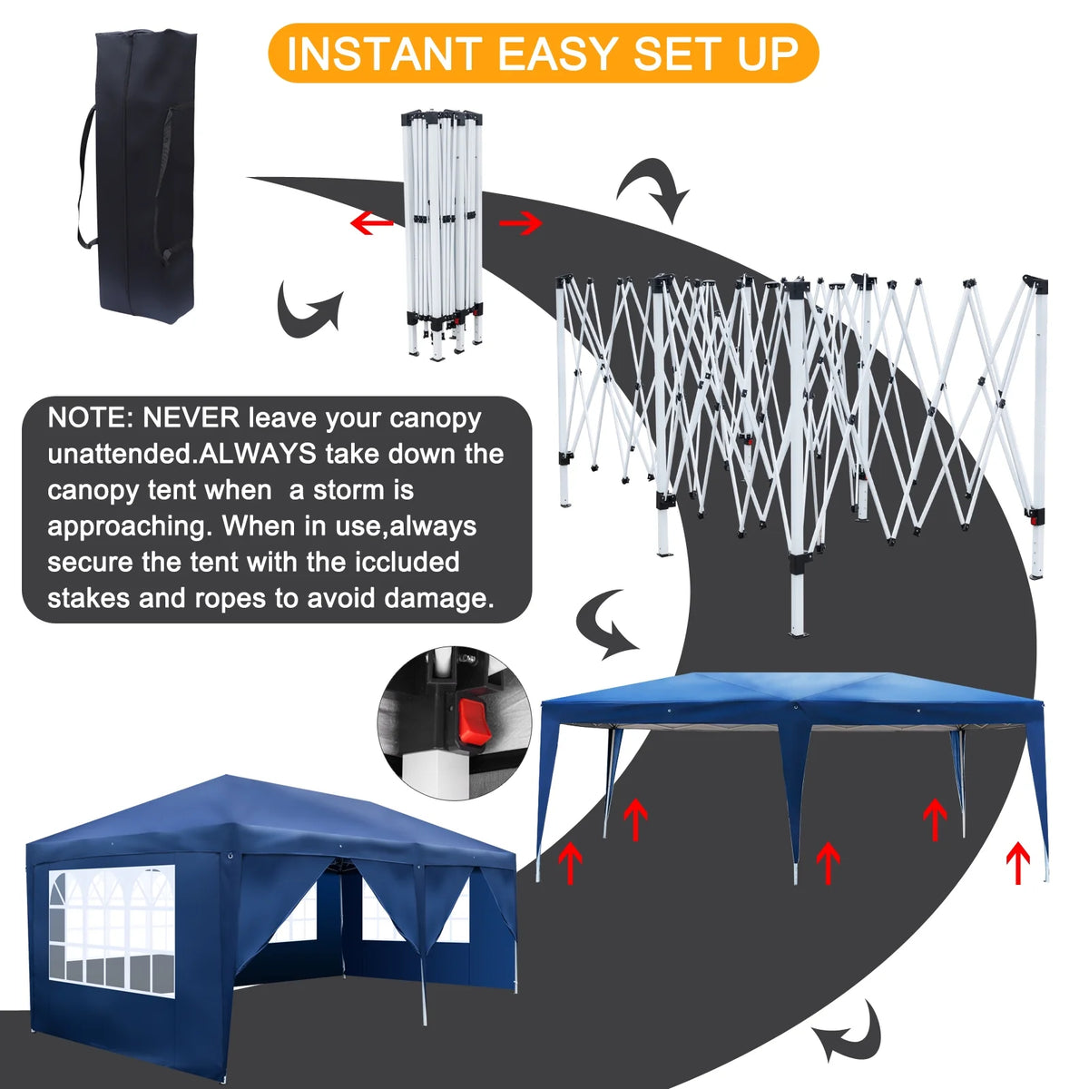 10'x20' Pop Up Canopy Tent with Carry Bag T570015