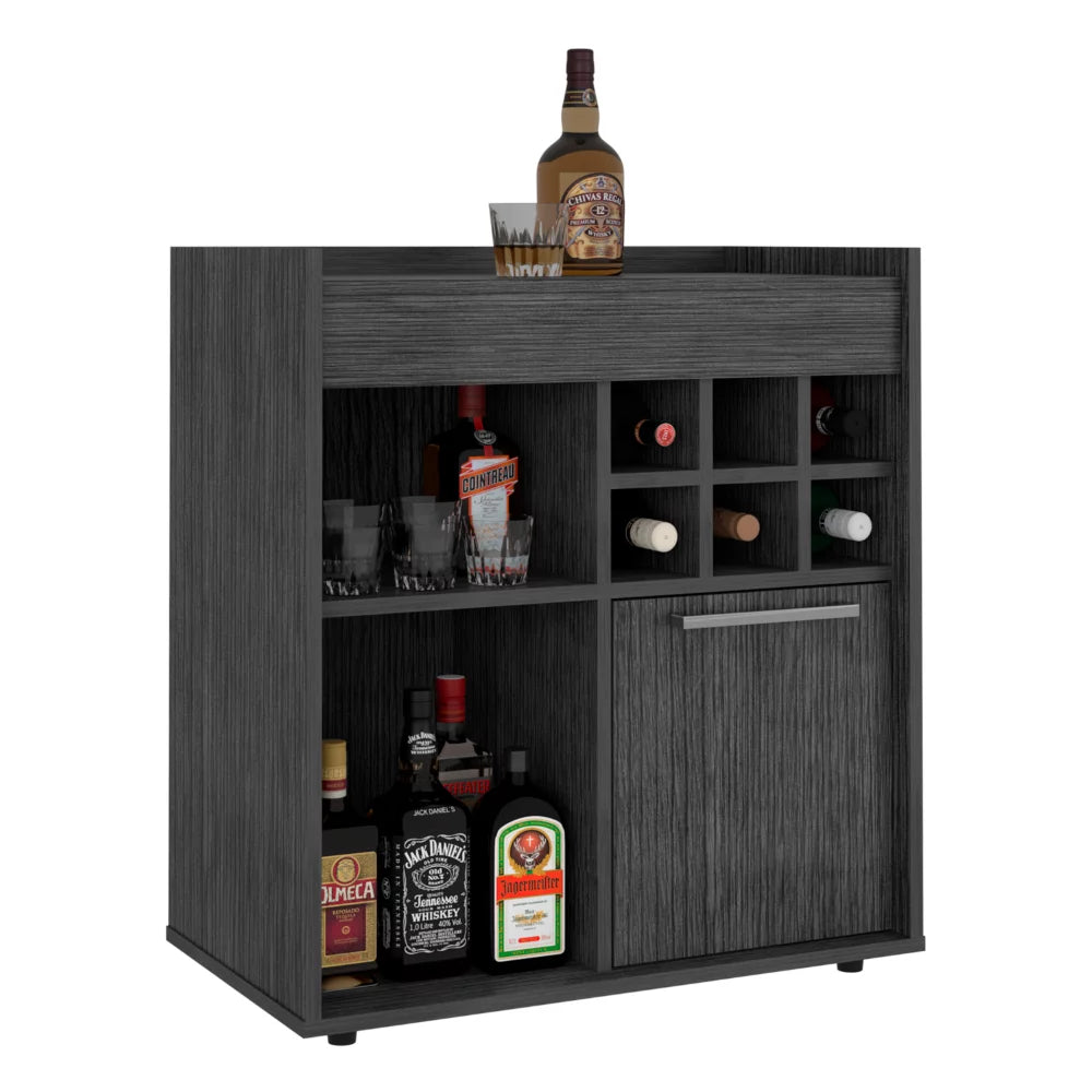 Light Gray Bar Cabinet with Concealed Shelves and Wine Cubbies H70856