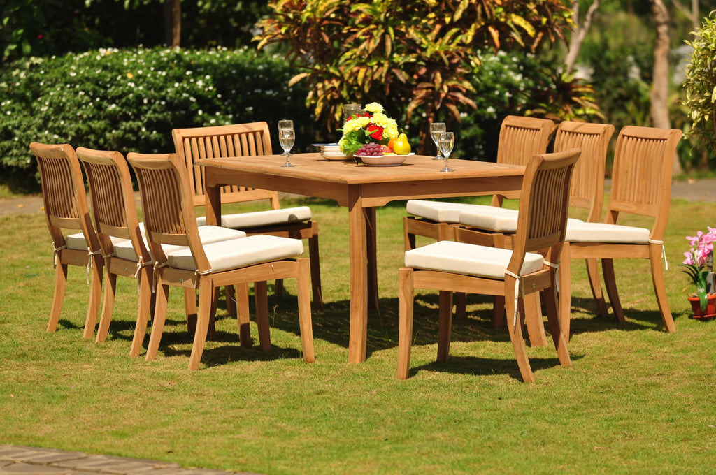 9 Pc Teak Dining Set with 8 Stacking Chairs V7925