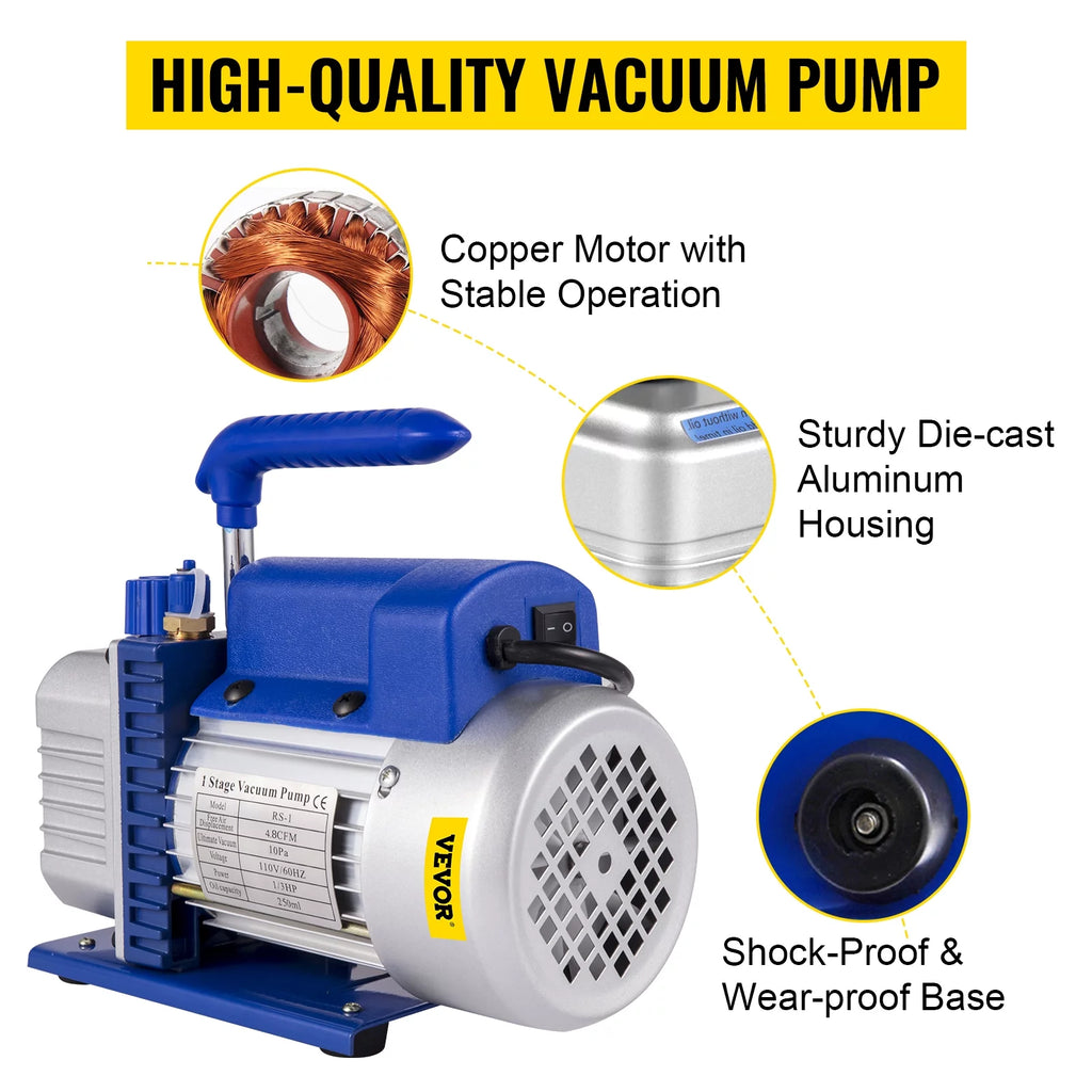 4.8CFM Single Stage Vacuum Pump with Manifold Gauge Set P4271