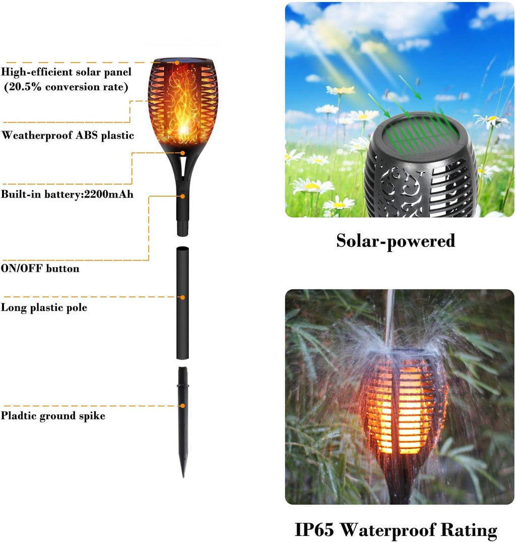 6 Pack Solar Lights Torches 96 LED Flickering Flame Outdoor Waterproof Solar Powered Pathway Lights C686560