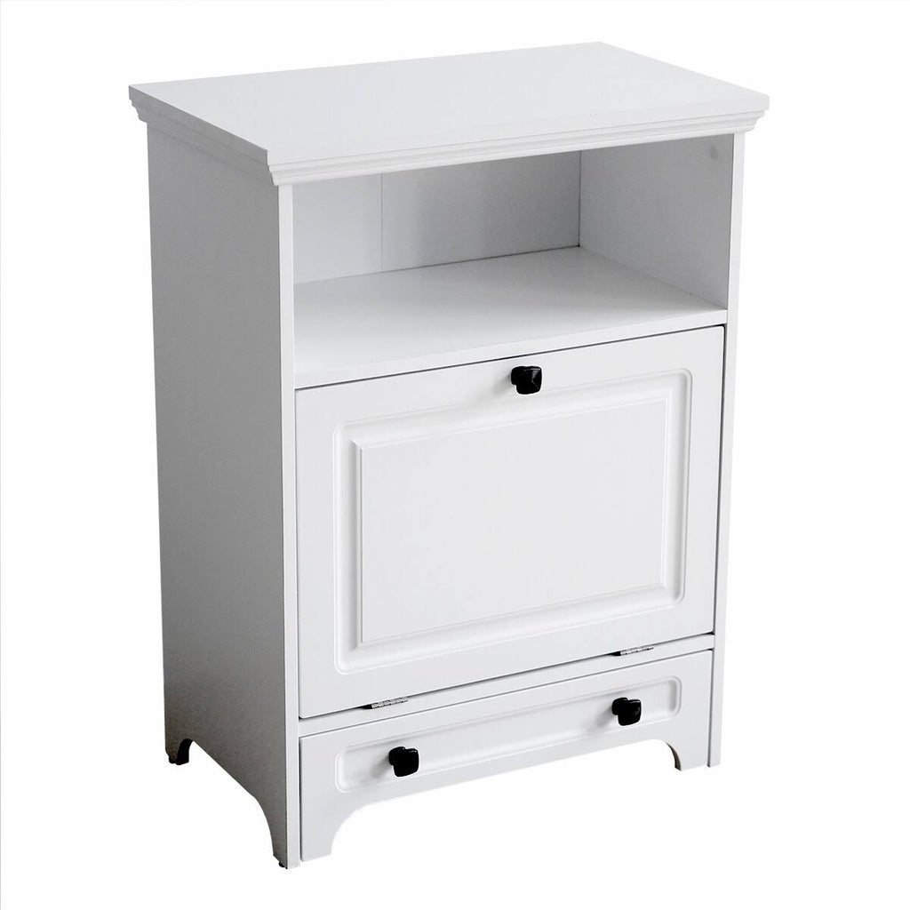 White Pet Feeding Station with Food Storage Cabinet Y9291