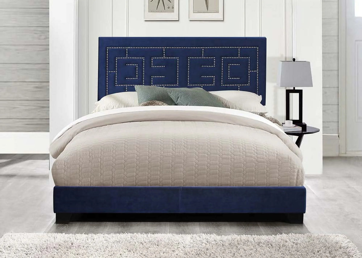 Dark Blue Velvet Eastern King Bed Y614
