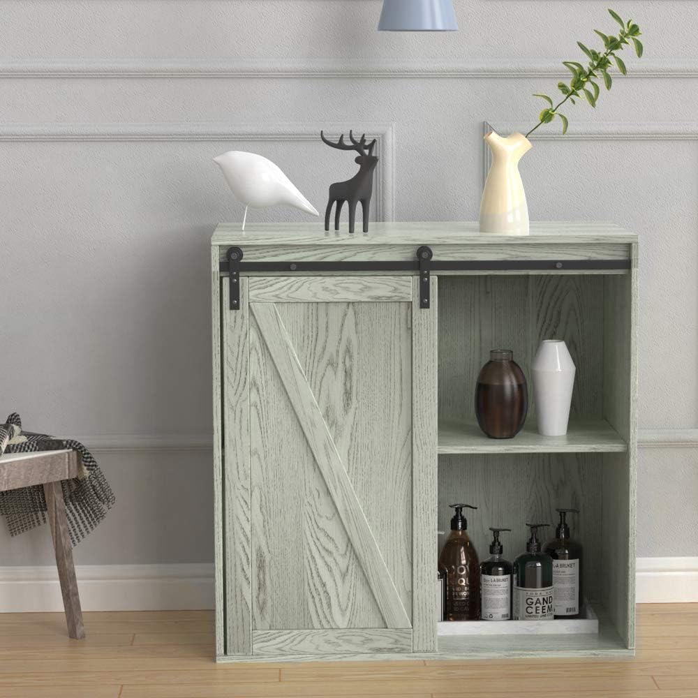 Wooden Storage Cabinet with Sliding Door and 2 Layer Shelf A828205