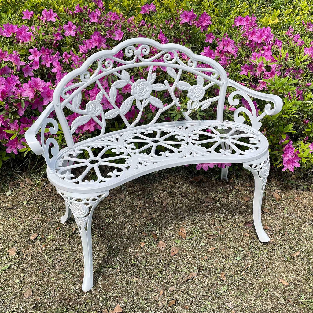 White Cast Aluminum Outdoor Bench U94825