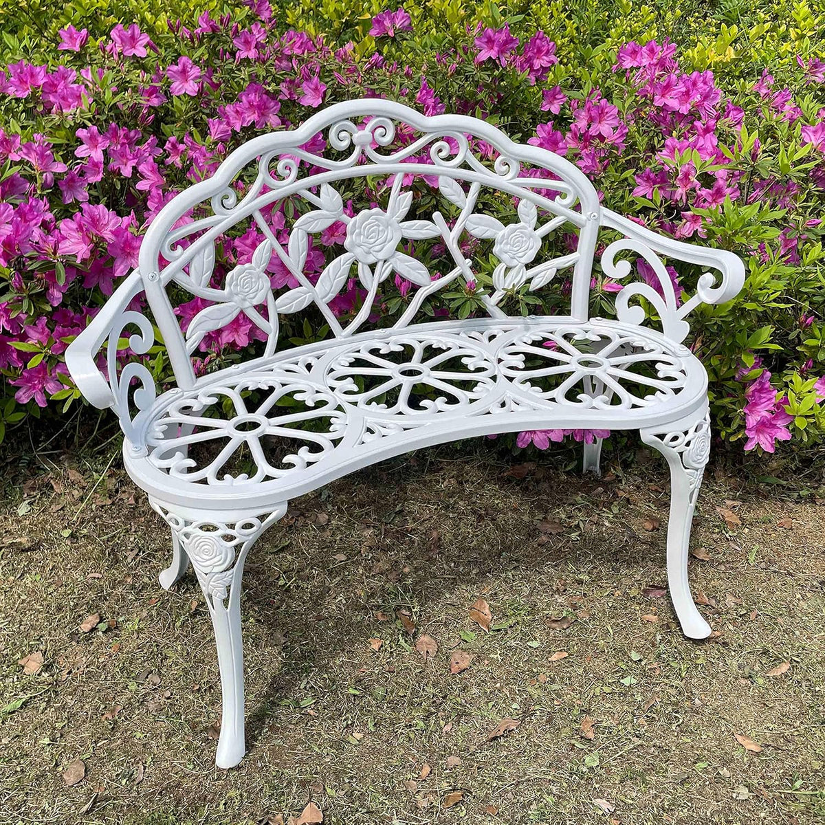 White Cast Aluminum Outdoor Bench U94825
