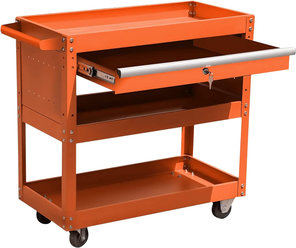 Black 3-Tier Tool Cart with Wheels and Drawers X89796