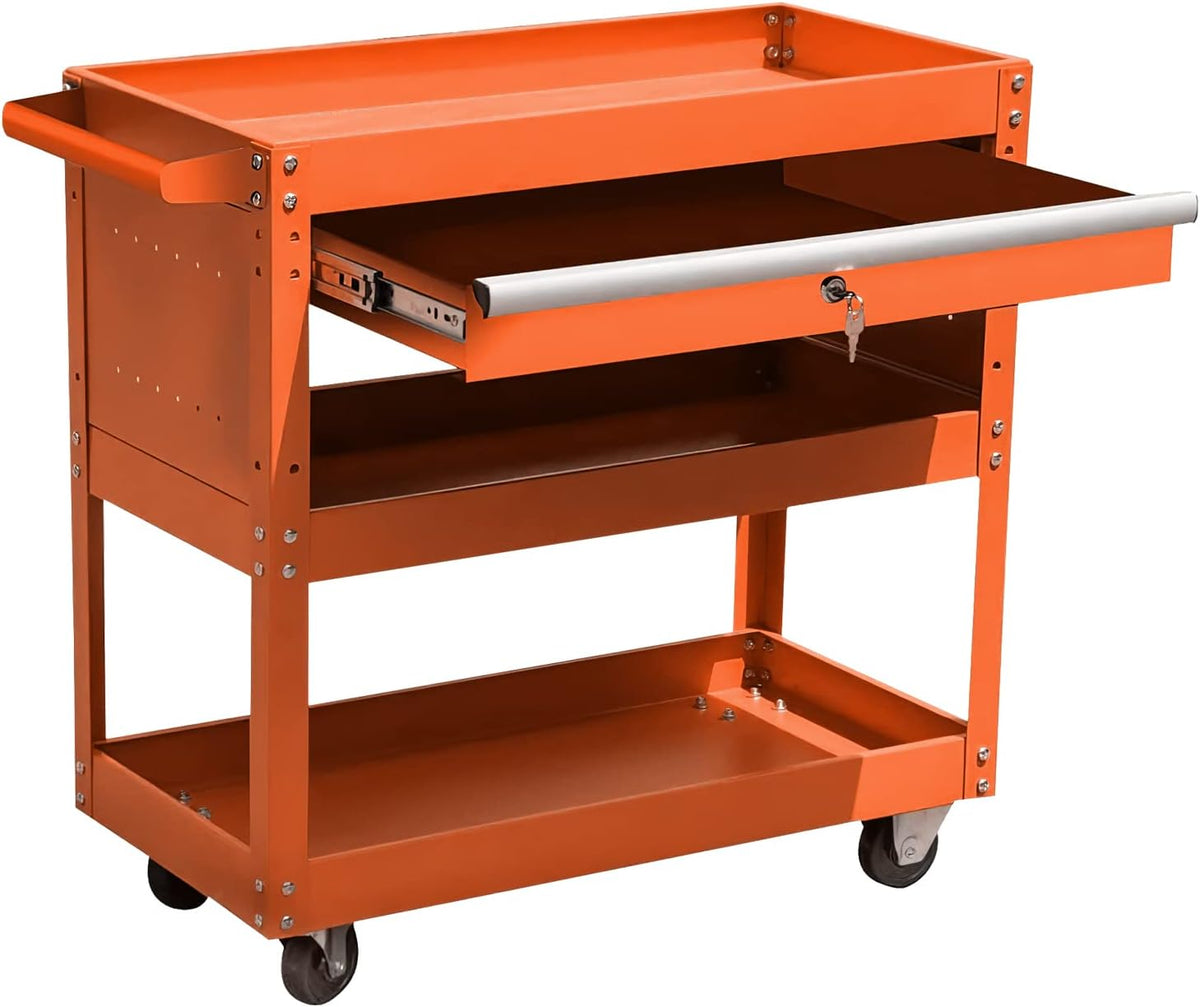 Black 3-Tier Tool Cart with Wheels and Drawers X89796