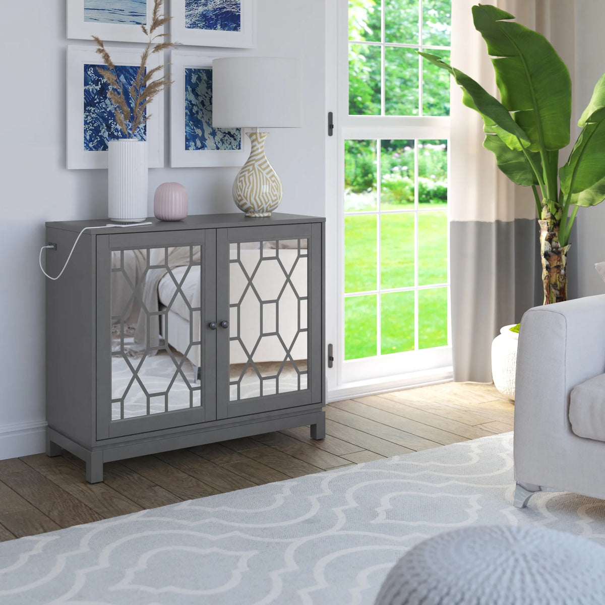 Accent Cabinet with USB Charging Ports and Mirrored Doors Z276