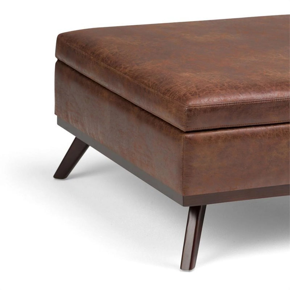 Faux Air Leather Square Coffee Table Ottoman in Saddle Brown U520