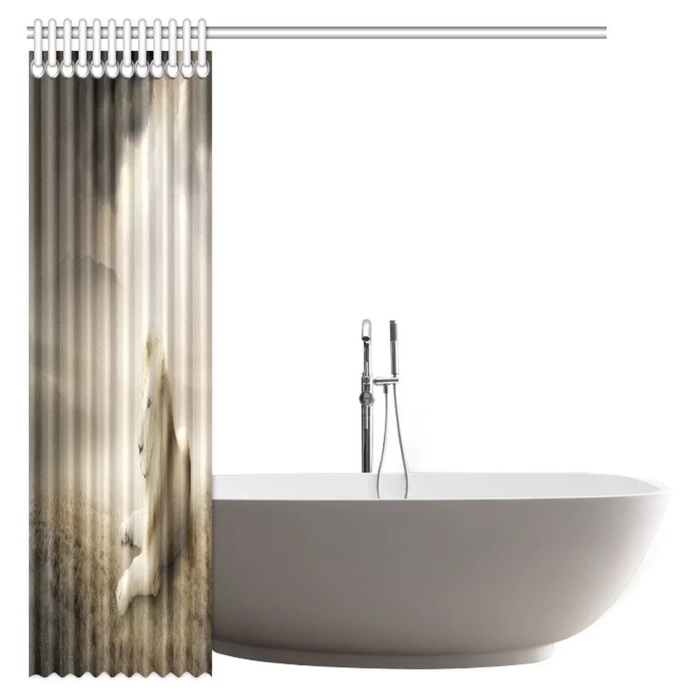 White Fabric Shower Curtain Set with Hooks, 66 X 72 Inches U104188