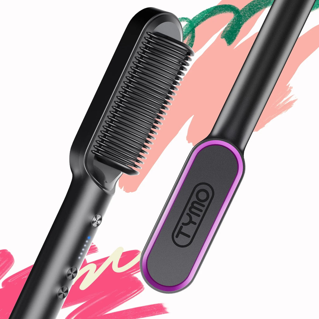Black Hair Straightener Brush with Built-in Comb I438
