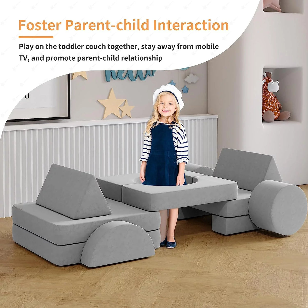 13Pcs Kids Couch, Toddler Couch, Fold Out Couch, Modular Couch, Gray E59853
