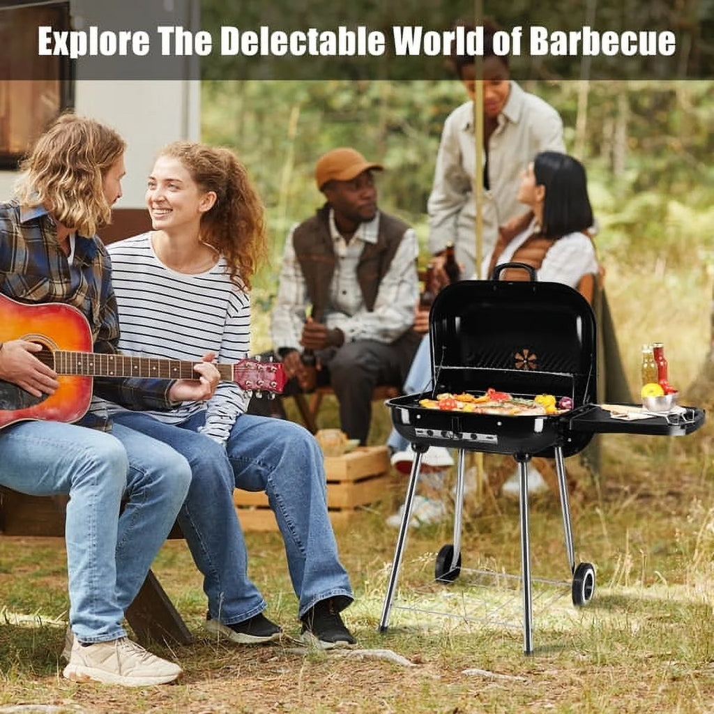 28" Portable Charcoal Grill with Wheels D77353
