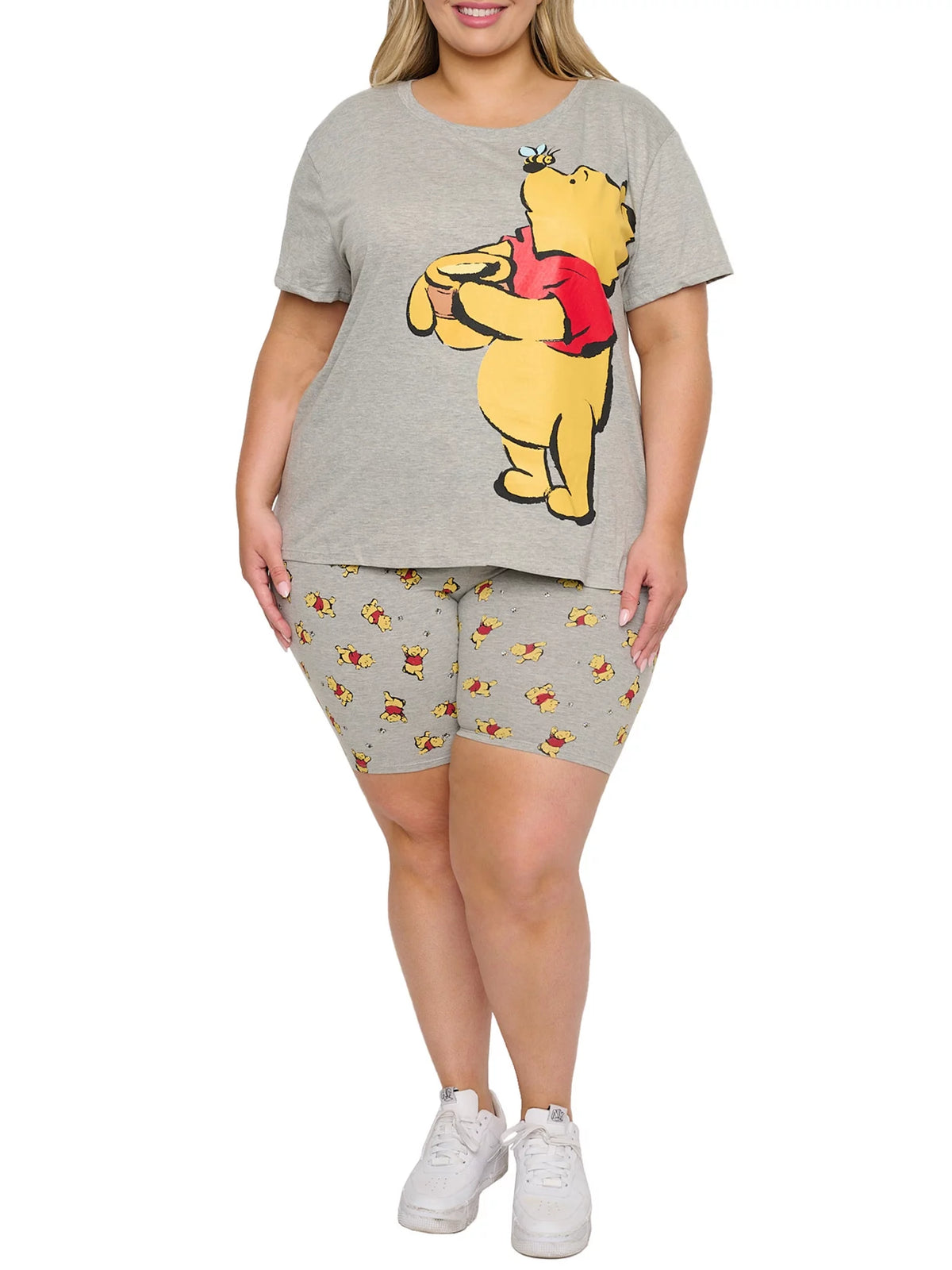 Gray Plus Size T-Shirt & Bike Shorts 2-Piece Set U478935
