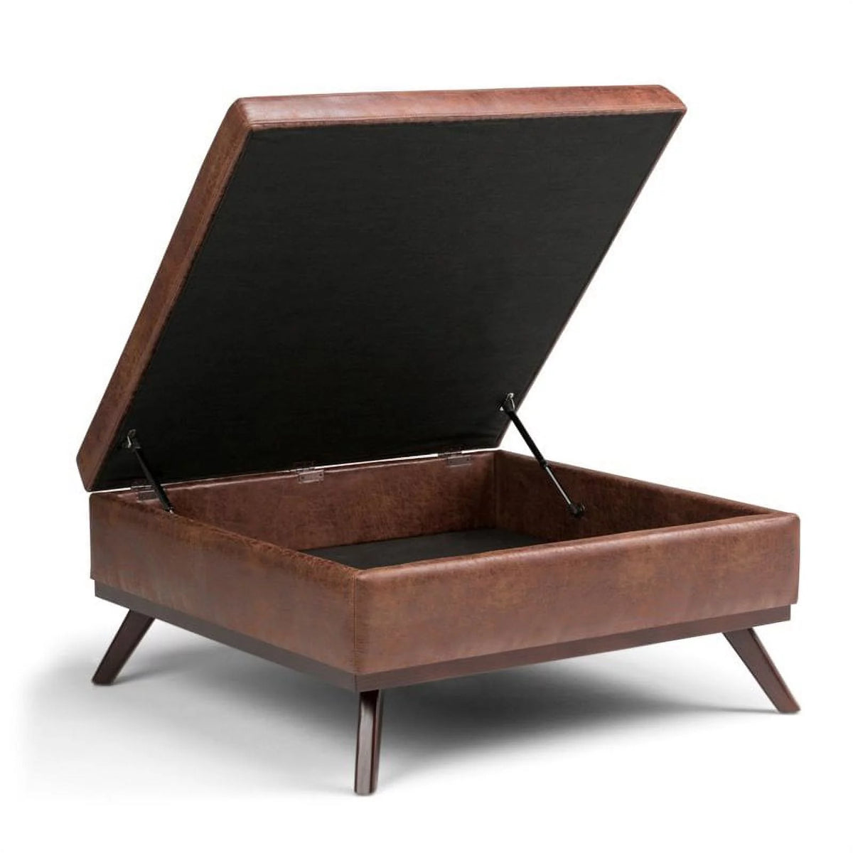 Faux Air Leather Square Coffee Table Ottoman in Saddle Brown U520