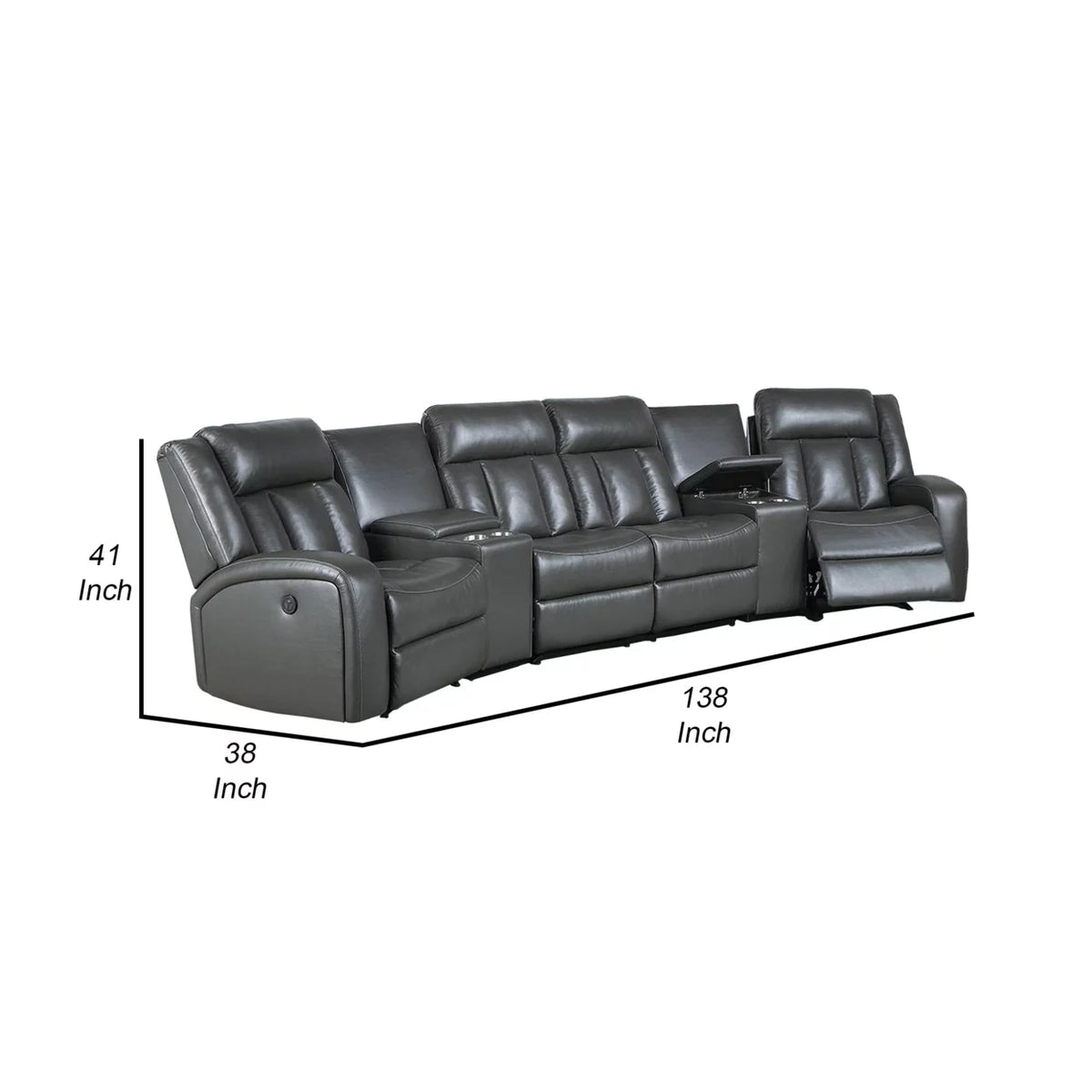 5 Piece Power Recliner Sectional Sofa Set Gray Faux Leather Q9119