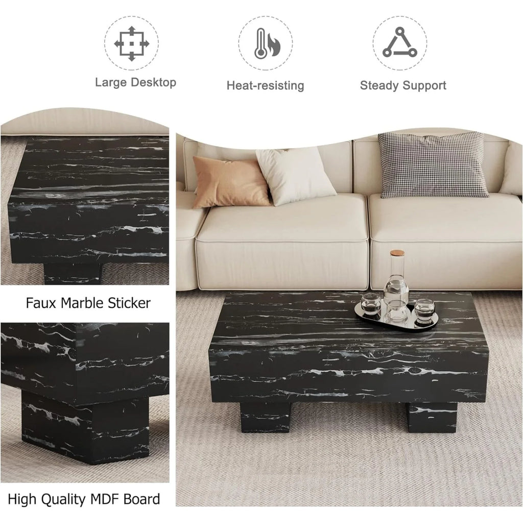 Square Coffee Table with Faux Marble Tabletop U86212