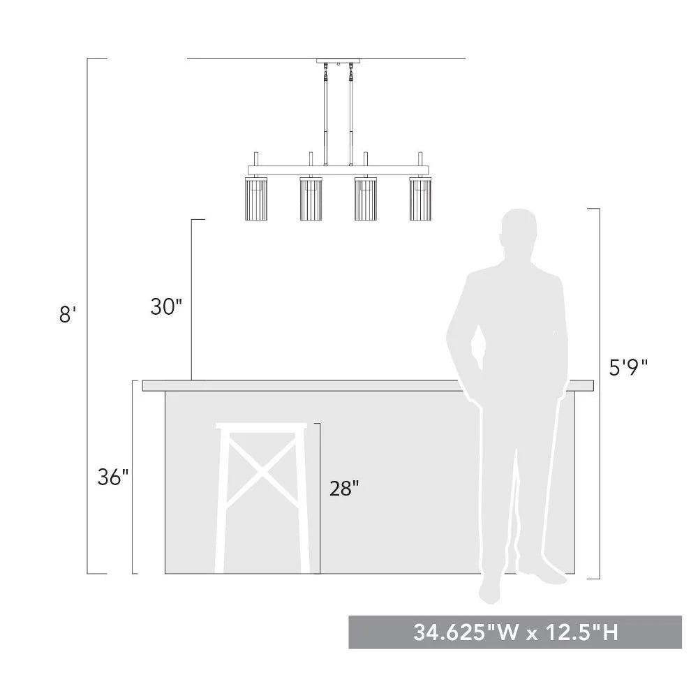 Pewter Linear Pendant with Ribbed Clear Glass U513875