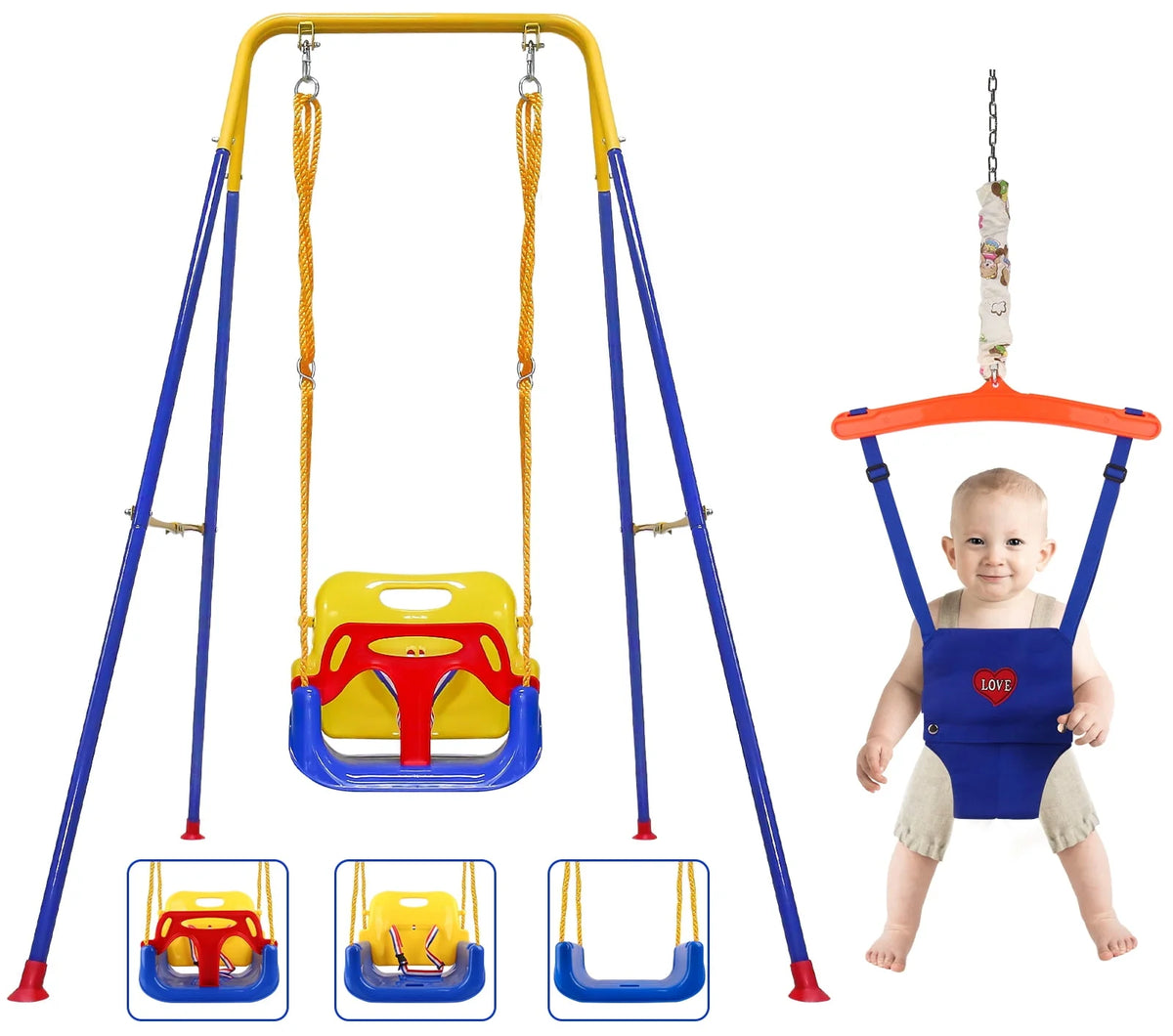 2-in-1 Toddler Swing Set and Baby Jumper K143486