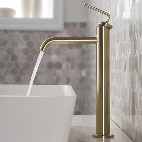 Single Handle Vessel Sink Bathroom Faucet with Pop-Up Drain in Brushed Gold Y20936