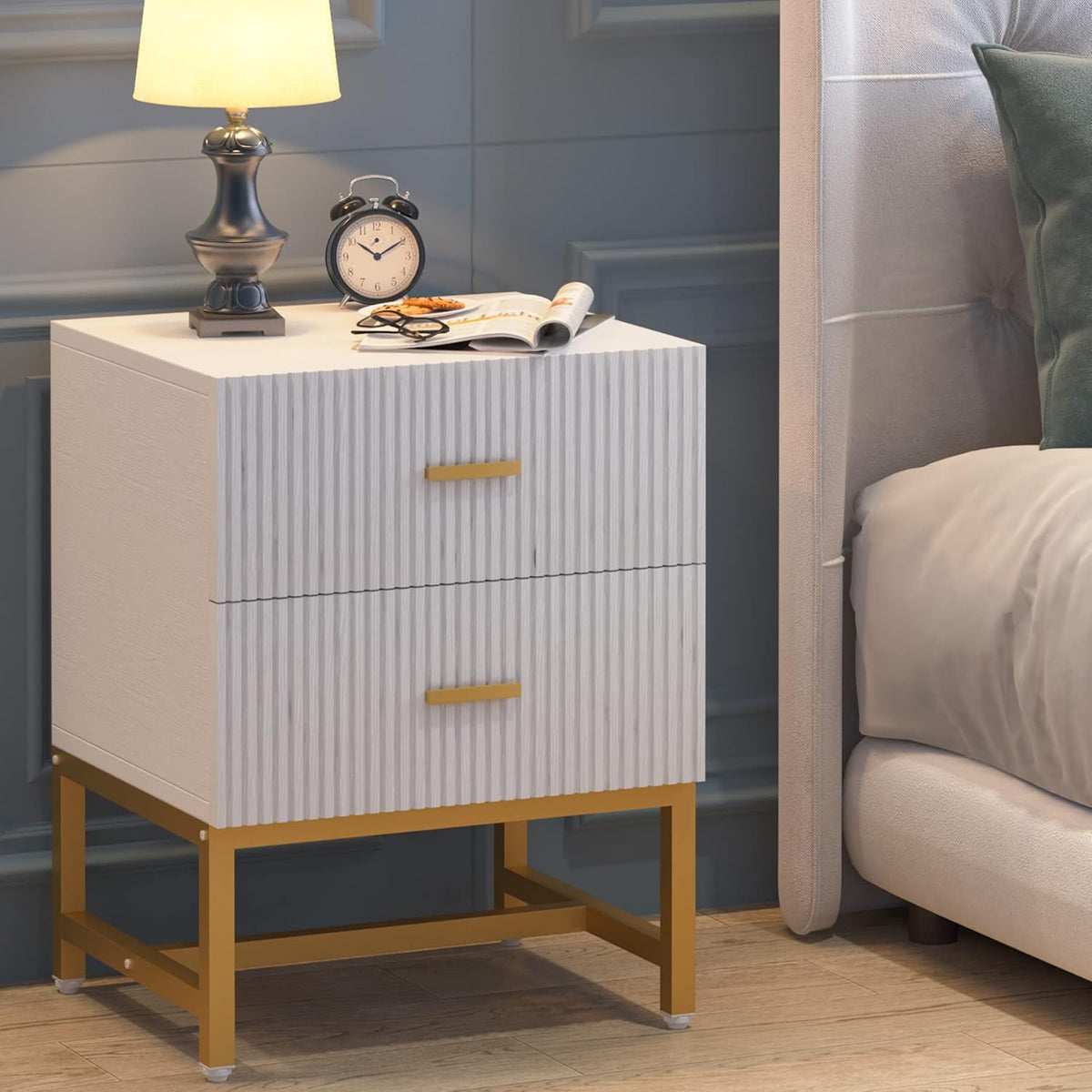 2-Drawer Nightstand with Storage Cabinet Metal Frame T63648
