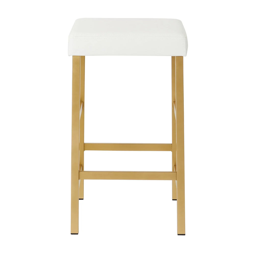 26" Gold Backless Stool in White M13387