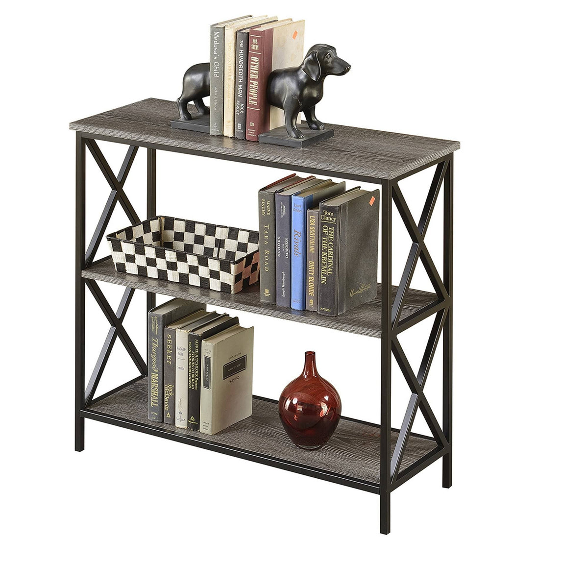 3-Tier Weathered Gray Bookcase E853742