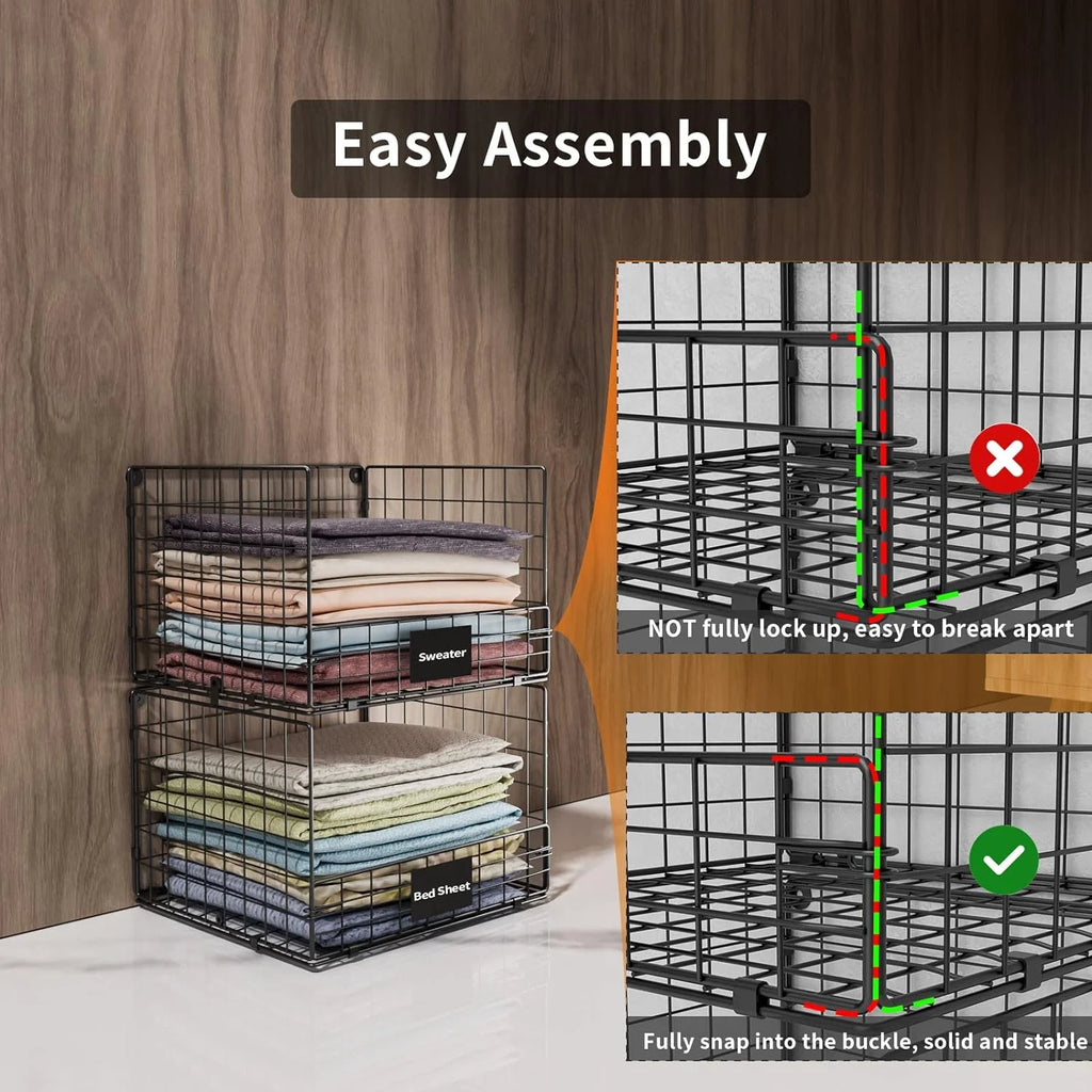 4 Tiers Hanging Closet Shelves Organizer with S Hooks, Black C22975