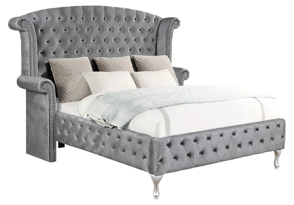 Grey Upholstered Tufted Bedroom Set P106