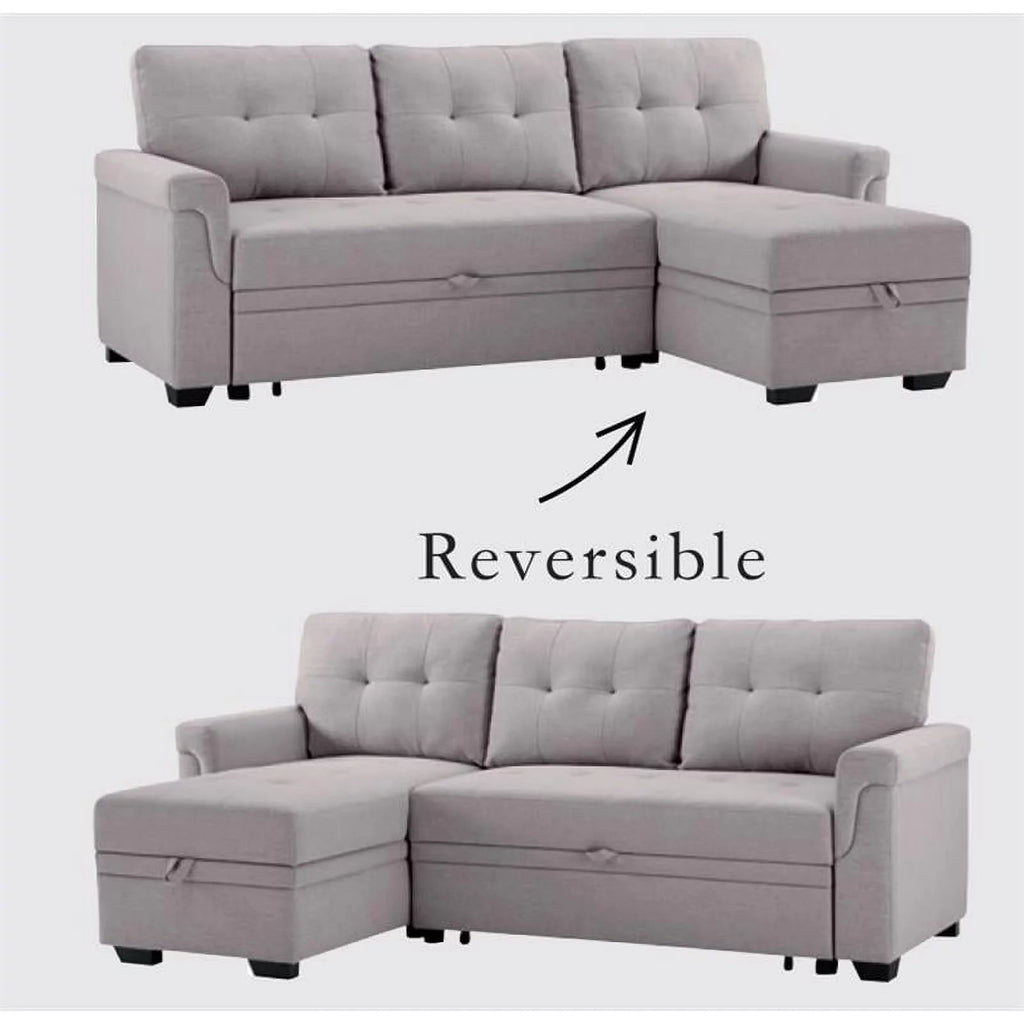 Light Gray Linen Reversible Sleeper Sofa U121703