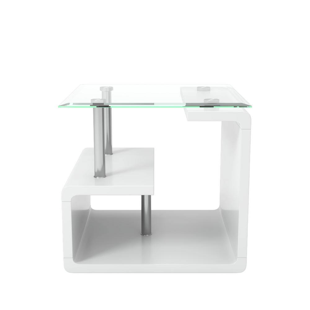 Glossy White Tempered Glass Top End Table I498206