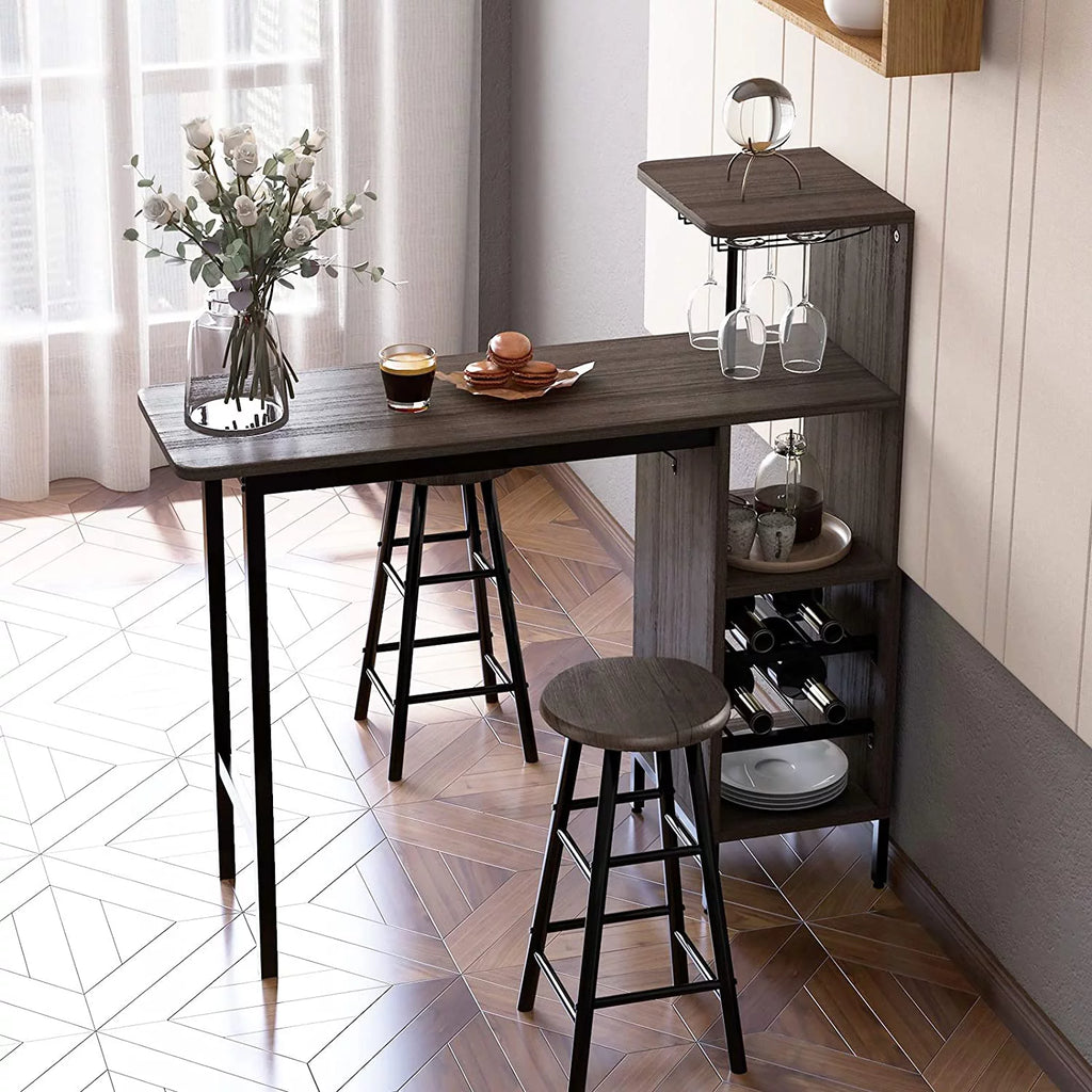 Bar Table and Chairs Set for 2, 3-Piece Counter Height Dining Table Set with Shelves M16188