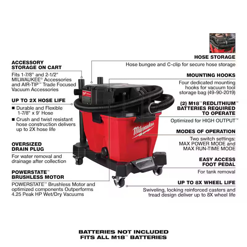 9 Gal. Cordless Wet/Dry Shop Vacuum with Utility Brush and Nozzle B6184