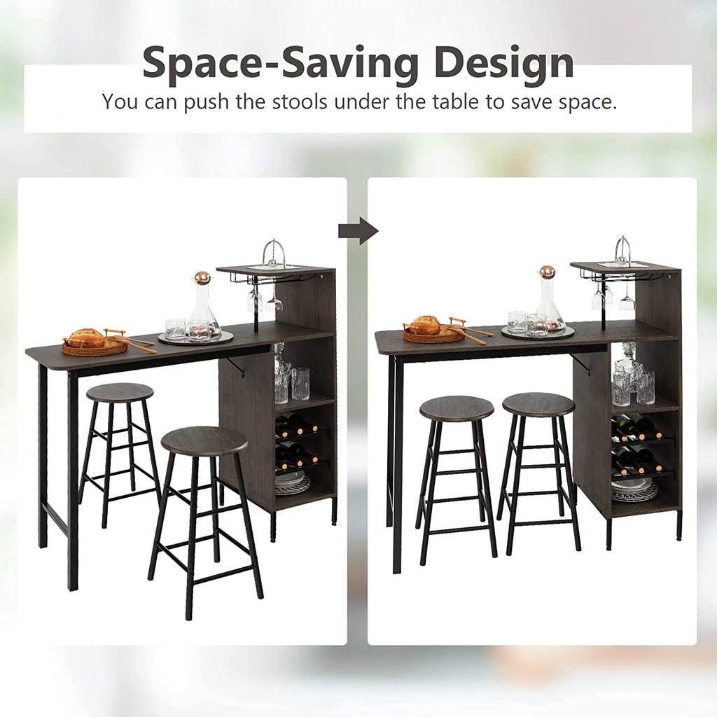 Bar Table and Chairs Set for 2, 3-Piece Counter Height Dining Table Set with Shelves M16188