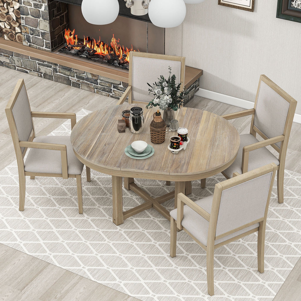 5-Piece Extendable Wood Dining Table Set with 4 Upholstered Chairs Z437130