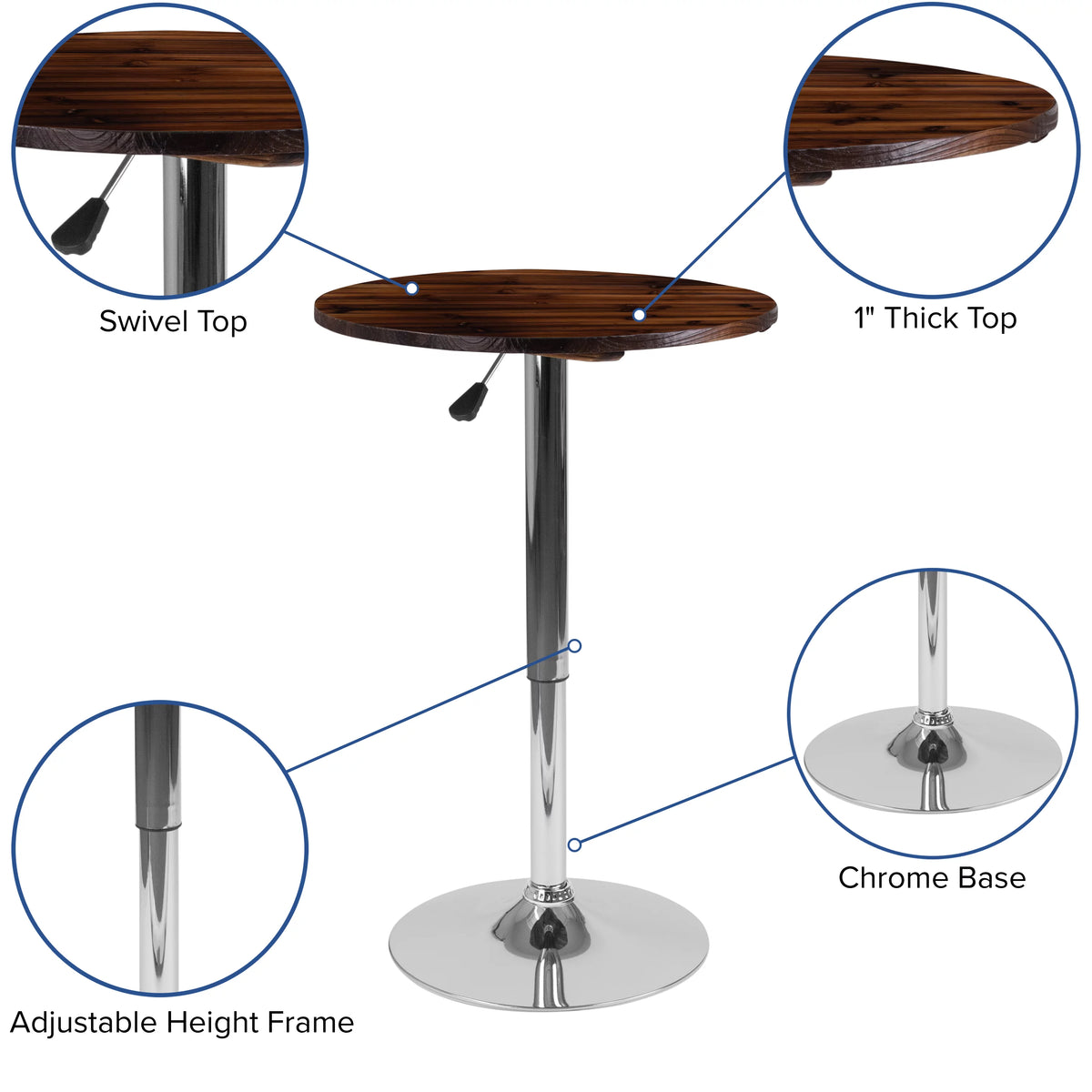 Round Adjustable Height Rustic Pine Wood Table S431