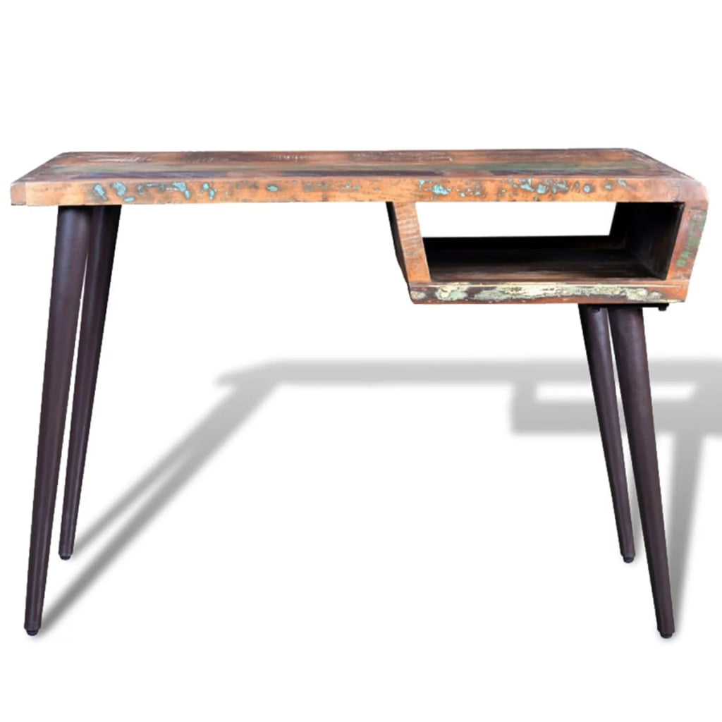 Rustic Desk with Storage Compartment Reclaimed Wood Tabletop Iron Legs G22006